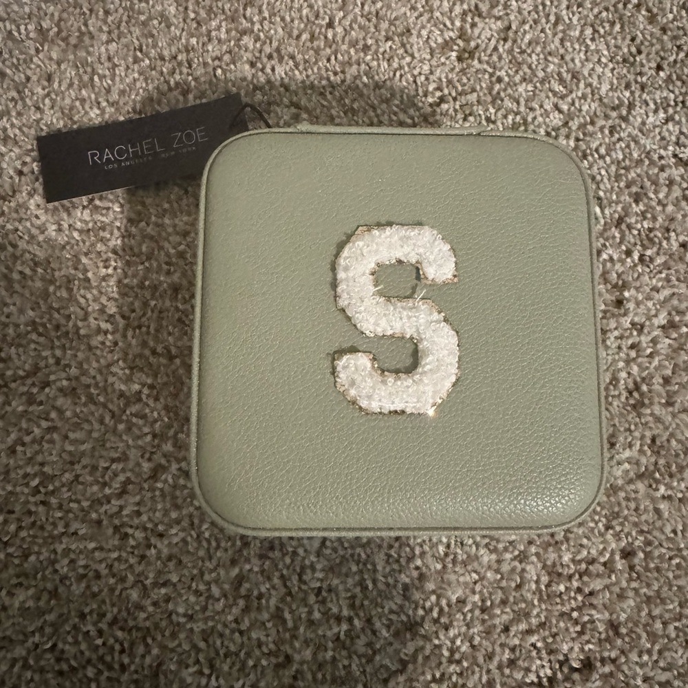 Rachel Zoe Sage Green Jewelry Case with White Monogram